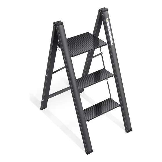 Escalera De Aluminio De 3 Peldaños Con Escalones Anchos, Esc