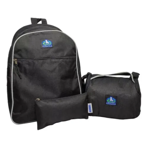 Combo Autana Morral Cartuchera Y Lonchera Negro