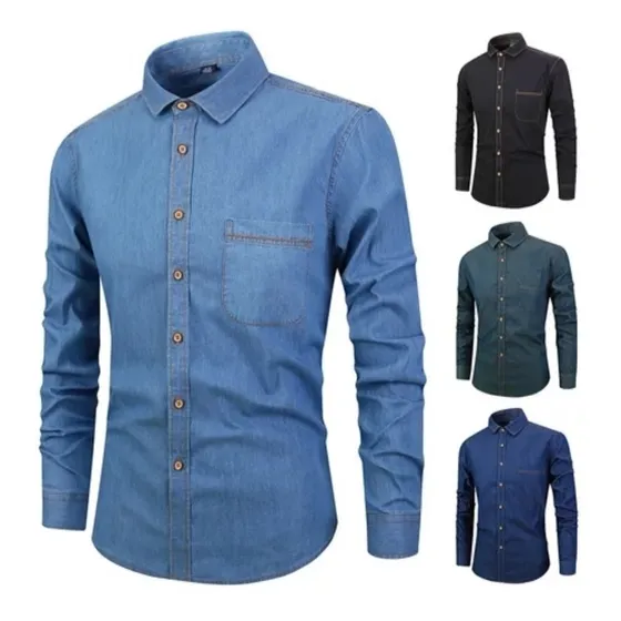 Camisa Para Caballeros Y Niños Jean Chambray Manga Larga