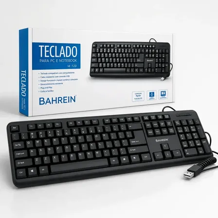 Teclado Bahrein Para Pc Computador Notebook Profissional Ergonomico Com Fio Português Brasil Cor Preto
