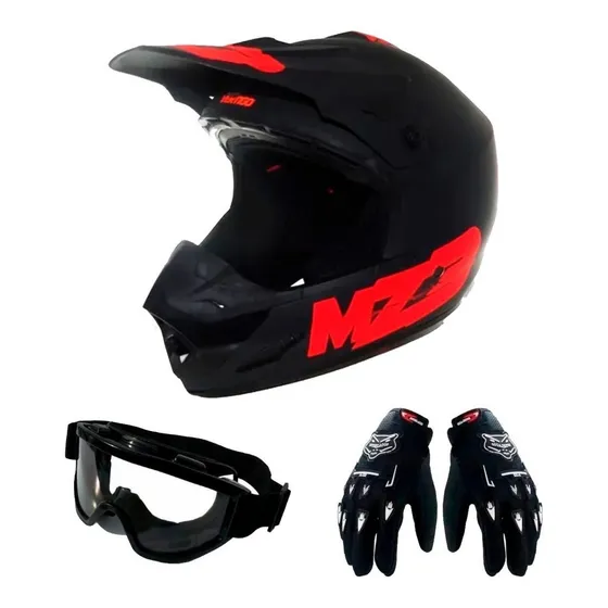Kit Casco Cross Vertigo Mz3 + Guantes Antiparras - Fas