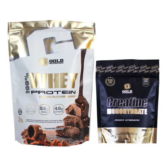 100% Whey Protein 2 Lbs + Creatina 300g Gold Nutrition Combo
