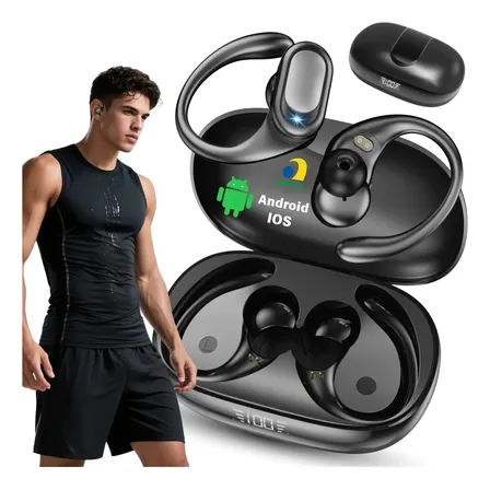 Fone de Ouvido JSKJ X10 TWS Bluetooth 5.4 Sem Fio com Microfone e Cancelamento de Ruído Esportivo Preto