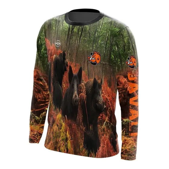 Camiseta Camisa Blusa Caçador Porcada M/ L Ref 02 - Uv50+