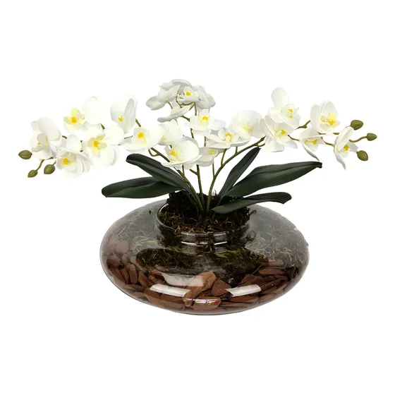 Arranjo De Orquídea Artificial Silicone 3d Peq Vaso De Vidro