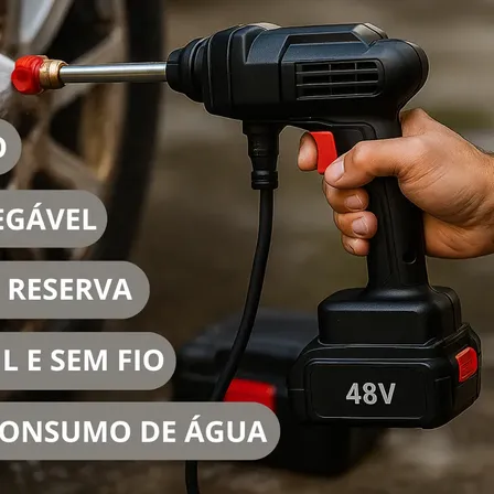 Lavadora Lava Jato Portátil Alta Pressão 2 Baterias Recarregáveis 48v Sem Fio Maleta Preto 50 Hz X 60 Hz
