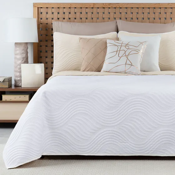 Edredón Ligero Doble Vista Real Textil + 2 Fundas de Almohada, Juego de Colcha King Size, Color Blanco - Beige