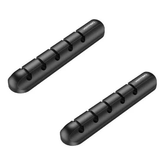 Organizador de Cables Adhesivo Vention - Para 5 Cables con Pegamento 3M - Desktop Cable Manager Negro de Silicona - Tres Slots / Puertos - Para Escritorio Pc Audio Bandeja - Pack 2 unidades - KBRB0-2