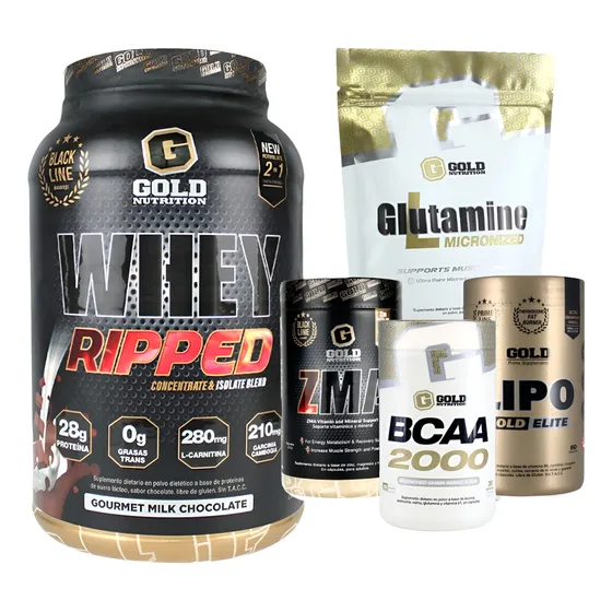 Whey Ripped+ Glutamina+zma +lipo Burn+ Bcaa. Combo Gold