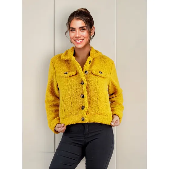 Chaqueta Mujer Corderito Peludo Calidad Premium. Botones