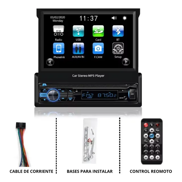 Reproductor De Pantalla 1 Din Retráctil Usb Fm Bluetooth
