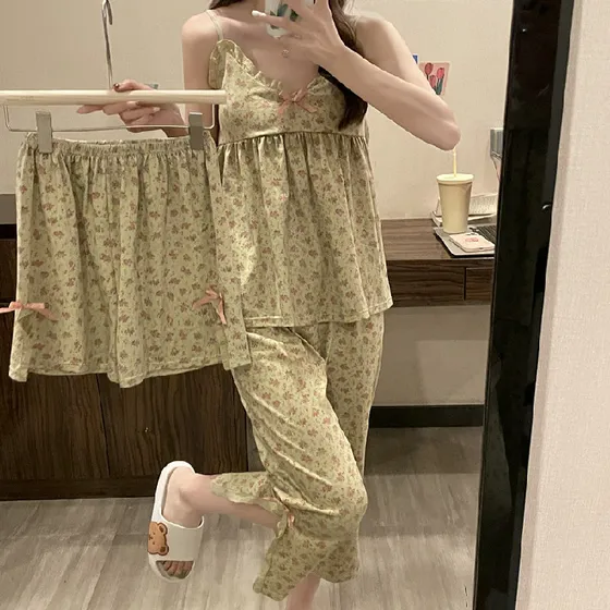 Conjunto De Ropa De Dormir De Seda De Verano, Sexy, Acolchad