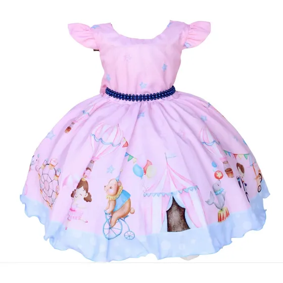Vestido Infantil Temático Circo Com Tiara