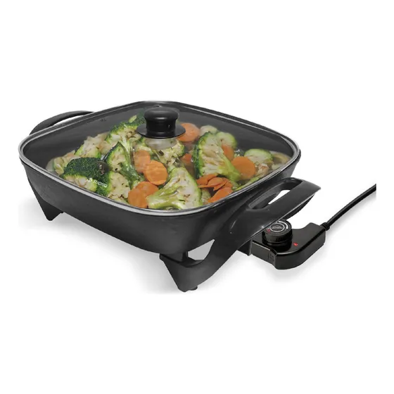 Sartén Olla Eléctrica Antiadherente Suono 1350 W Tapa Vidrio Color Negro