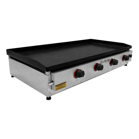 Chapa de Lanche Hamburger 100x50cm 4 Queimadores Profissional A Gás Industrial Com 5mm de Espessura Para Restaurante Hotdog Cachorro Quente 16 Hamburgeres Em Inox 430
