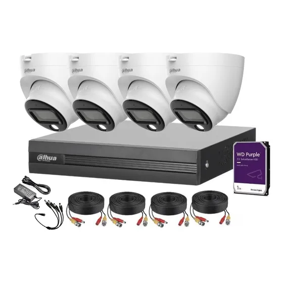 Kit Full Color 4 Cámaras Microfono Domo 1080p 2mp 1tb Dahua