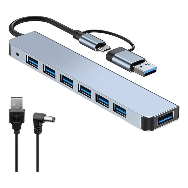 Hub Usb 7 Puertos 3.0 Tipo C Alta Velocidad 5gbps Luz Led