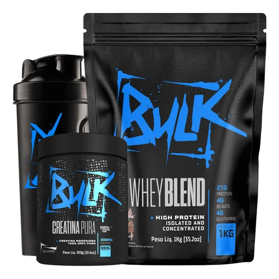 Kit Whey Protein 1kg + Creatina 100% Pura 300g + Shaker