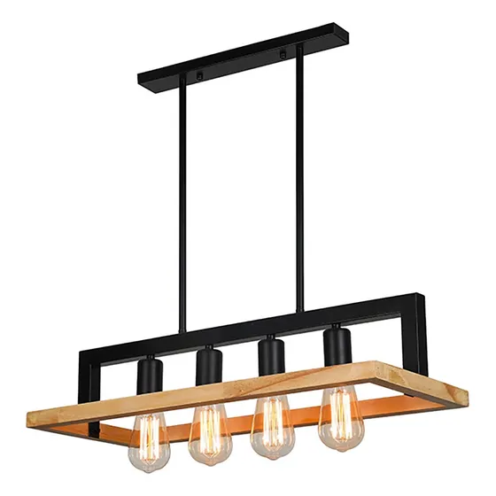 Lámpara Colgante Madera Industrial Diseño Cuadrado E27 Negro