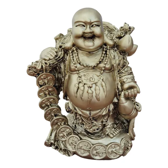Estatua Buda Grande Monedas 18 Cm Bronce