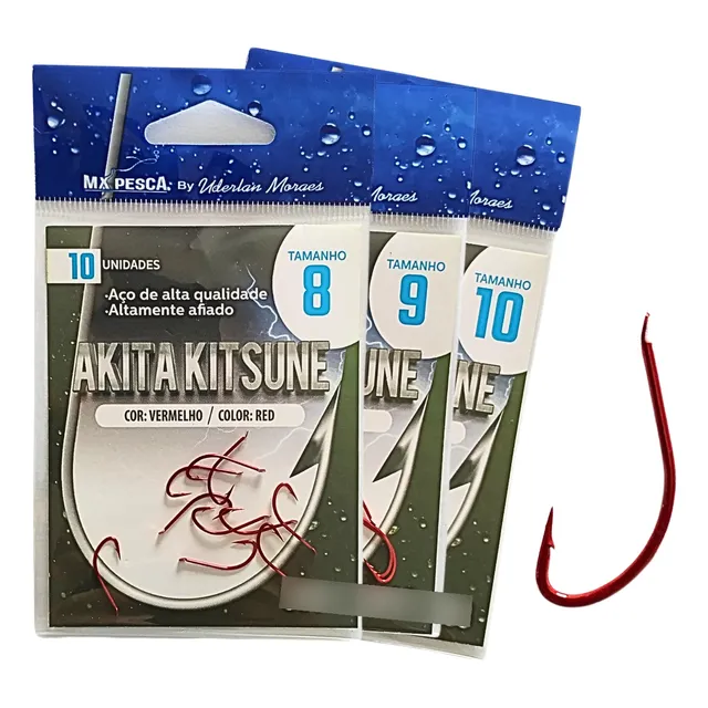 Kit Anzol Akita Kitsune Vermelho - Mx Pesca Uderlan Moraes
