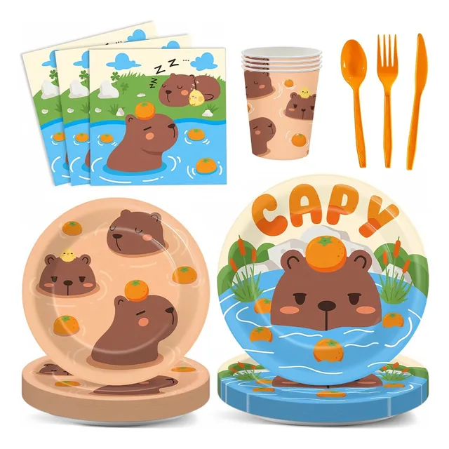 Juego Vajilla Platos Desechables Capibara Fiesta Decoracion