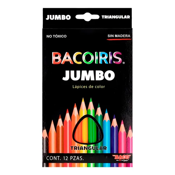 Bacoiris Jumbo Triangulares Punta 3.3mm 12 Colores Baco