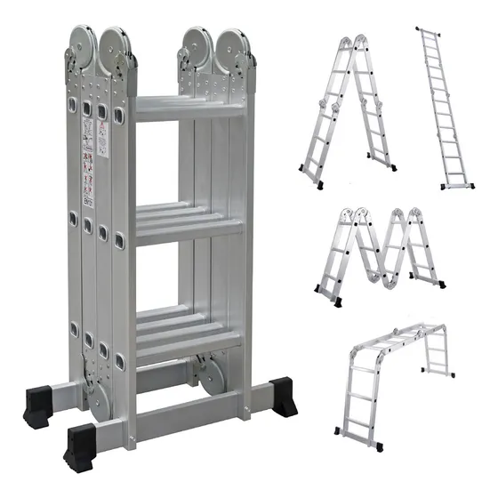 Escalera Raitot Grande Aluminio Multiposicion Plegable Extensible Color Gris