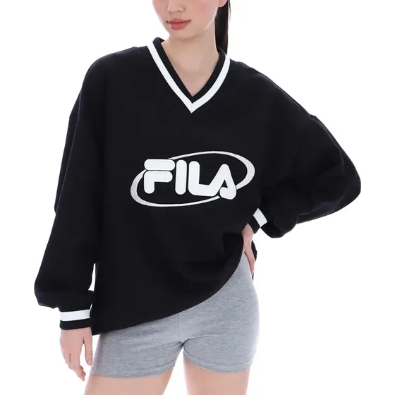 Fila Mujer Buzo Fit V-neck Pullover - Negro