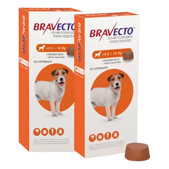 Pack X2 Bravecto 250mg 4.5-10 Kg Antipulgas Para Perro | Cuotas sin interés
