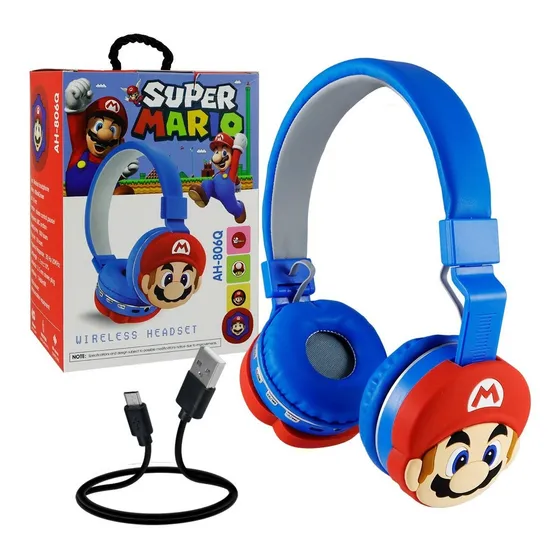 Diadema Audífonos Slim Company Con Conexión Bluetooth De Super Mario Manos Libres Color Azul