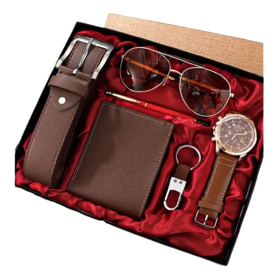 Kit Presente Masculino Relógio Carteira Cinto Óculos Caneta
