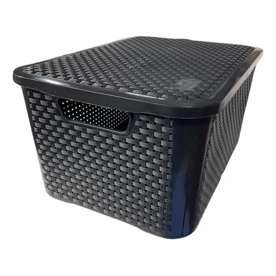 Caja Cesto Canasto Organizador Símil Rattan 18lts Con Tap