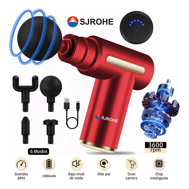 Sjrohe® 6 Modos Pistola De Masaje Muscular Para Relajar Aliviar El Dolor Color Rosa Pistola Masajeador Espalda De Cuello Pies
