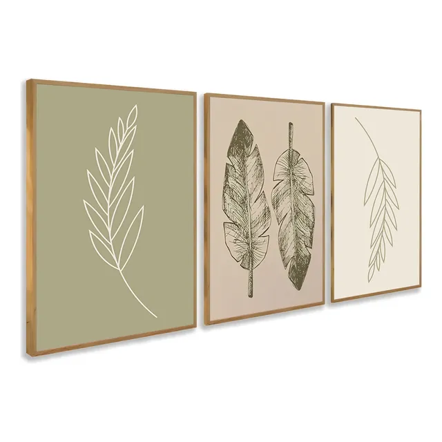 Kit 3 Quadros Pena Moderno Parede Moldura Decorativo 60x40