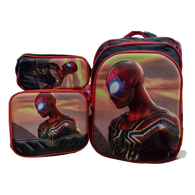 Bolso Morral C/cartuchuera Y Lonchera P/niños De Spider-man