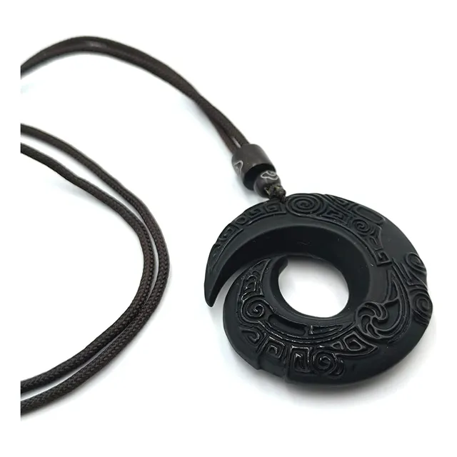 Collar Tibetano Tallado En Obsidiana