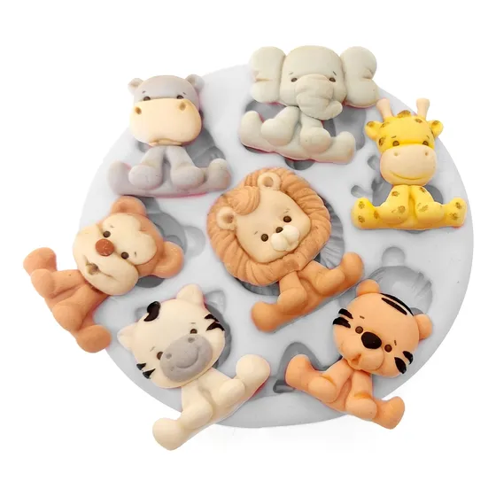 Molde Silicone  Bichinhos Safari Filhotes 7 Modelos Biscuit