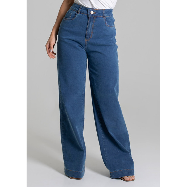 Calça Jeans Feminina 279580 Wide Leg Cintura Alta Sawary Calça Jeans Feminina 279580 Wide Leg Cintura Alta Sawary