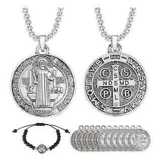 Collar Medalla San Benito Dije Cadena Acero + Pulsera Collar Medalla San Benito Dije Cadena Acero + Pulsera