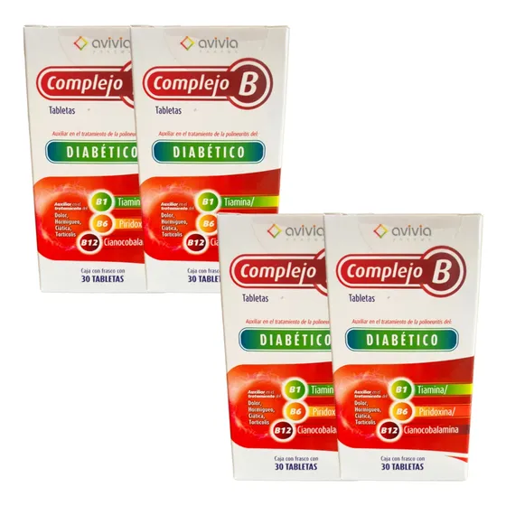 Avivia Complejo B Diabético 4 Frascos De 30 Tabs Cada Un0