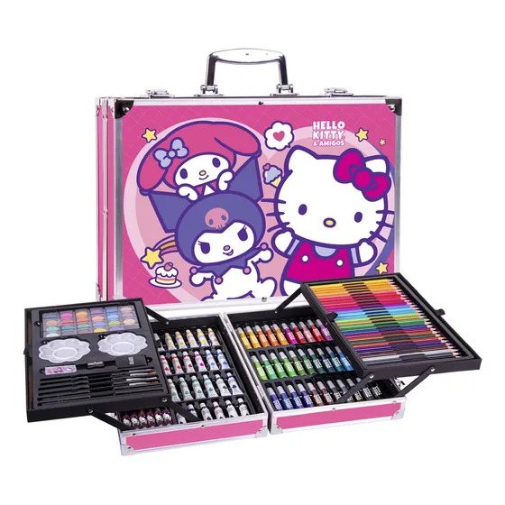Set De Arte Hello Kitty Marcadores Colores Plegable 145 Pz, Kit De Dibujo Profesional, Crayones Pastel, Acuarelas, Tubos De Pintura Acrílica, Pinceles, Lápices, Godetes, Sacapuntas, Goma