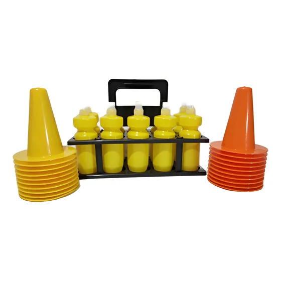 Pack Canasto +10 Botellas Deportivas+ 20 Conos De 17 Cm