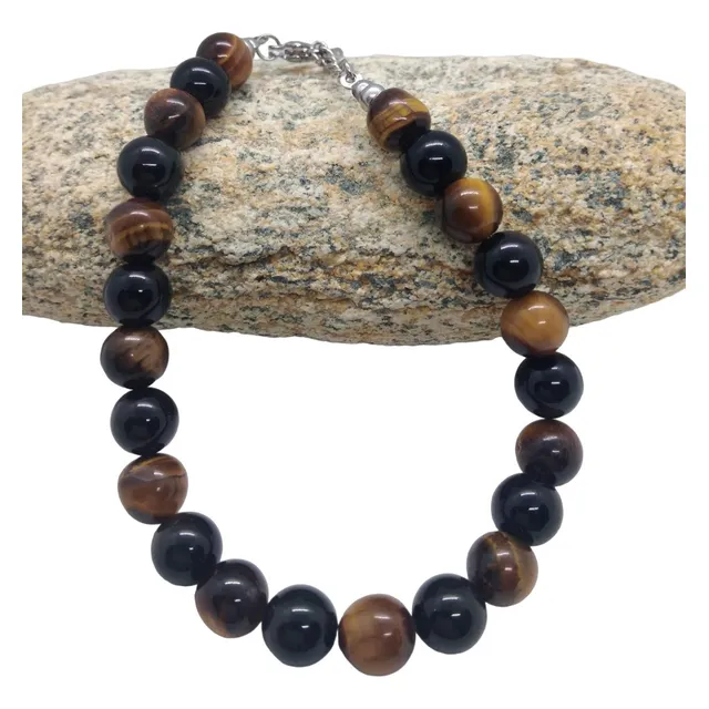 Pulsera Doble Protección Obsidiana Y Ojo De Tigre 8mm