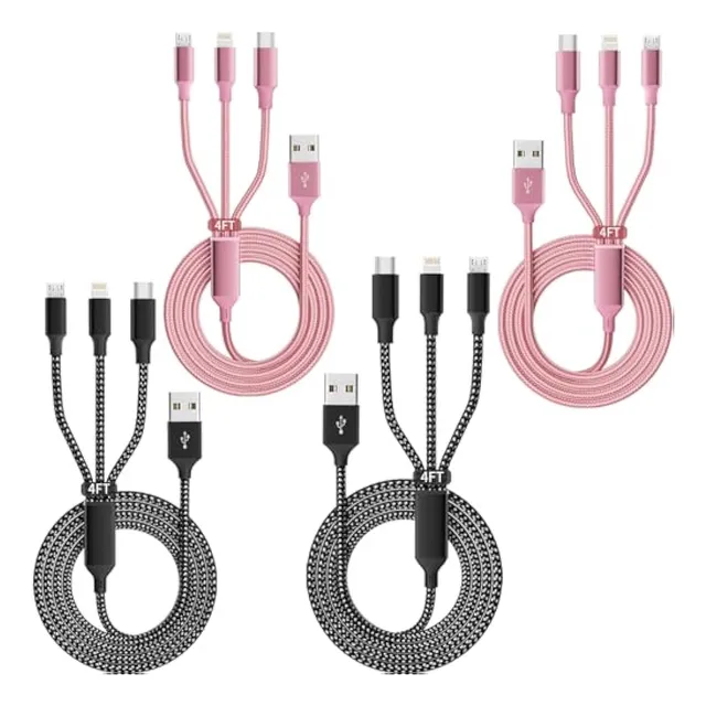 Idison Cable De Carga Múltiple Negro+rosa (4