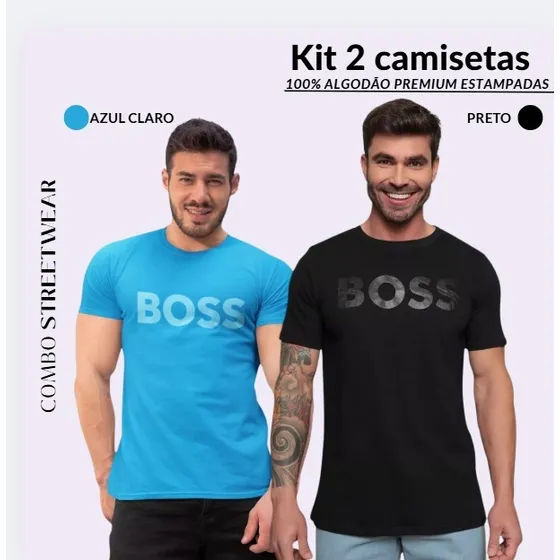 Kit Com 2 Camisetas Estampada Masculina 100% Algodão Premium