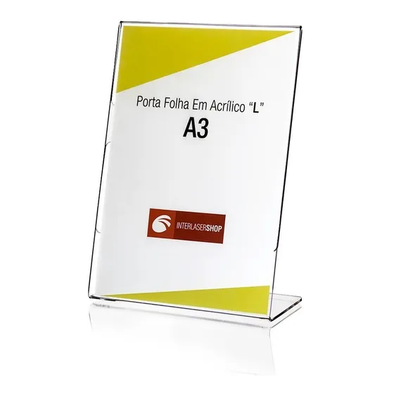 Display Porta Folha Mesa L Vertical Em Acrílico A3 30x42
