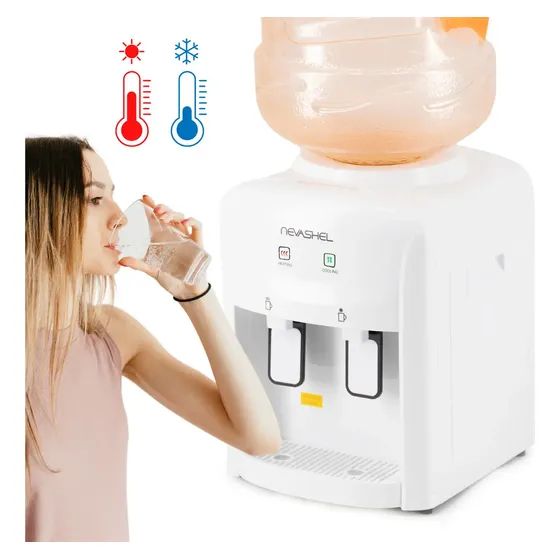 Dispensador De Agua Electrico Frio Y Caliente Para Garrafon De Hasta 20 Litros Nevashel Home RS-09 Ideal Para Hogar Y Oficina Enfriador De Agua Calentador De Agua Potable Dispensador De Mesa Blanco