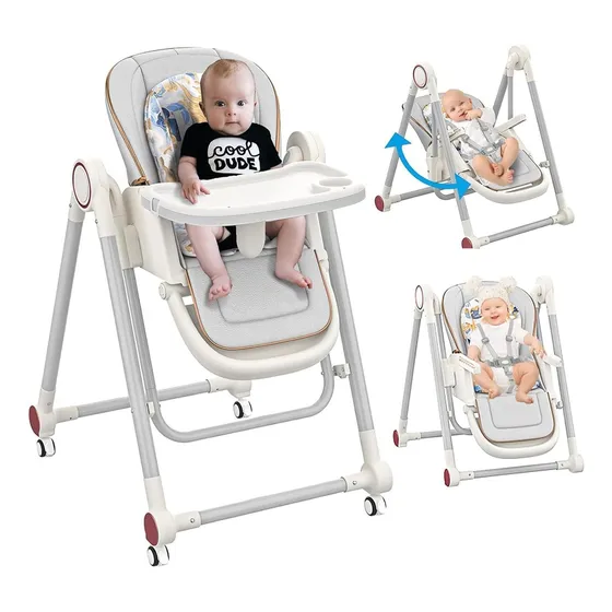 2 En 1 Silla Alta Para Bebé Periqueras Comer Plegable Gris