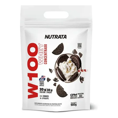 W100 Whey Concentrado Pouch 900g Cookies & Cream Nutrata Biscoitos